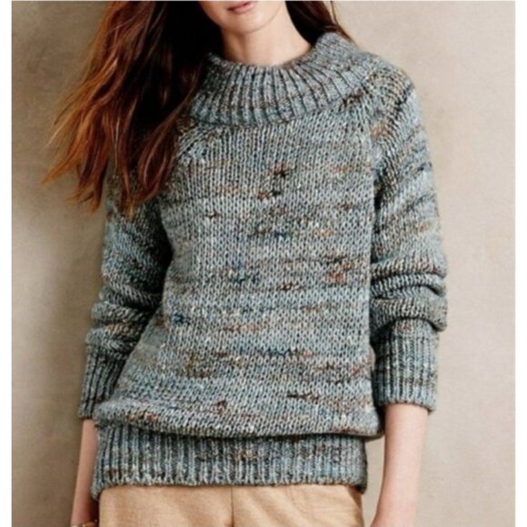 Anthropologie MOTH Sweater Blue Specks M Medium Thick Collared Alpaca Blend - Picture 3 of 13